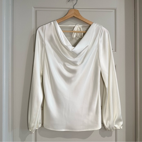 St. John Tops - ST. JOHN Satin Cowl Neck Liquid Cloud Long Sleeve Blouse Size 4